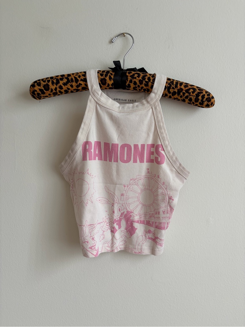 American Eagle Outfitters Cream Tank with Pink Ramones Graphic